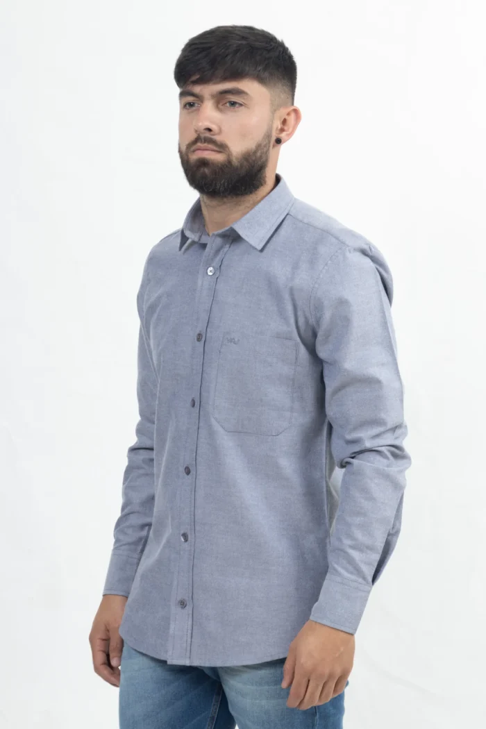 Camisa Manga Larga Oxford Azul Gris