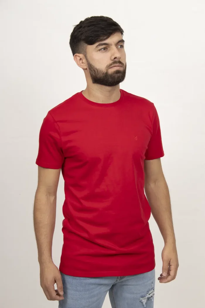 Camiseta Básica de Hombre, Slim Fit Cuello Redondo - 100% Algodón Premium Rojo