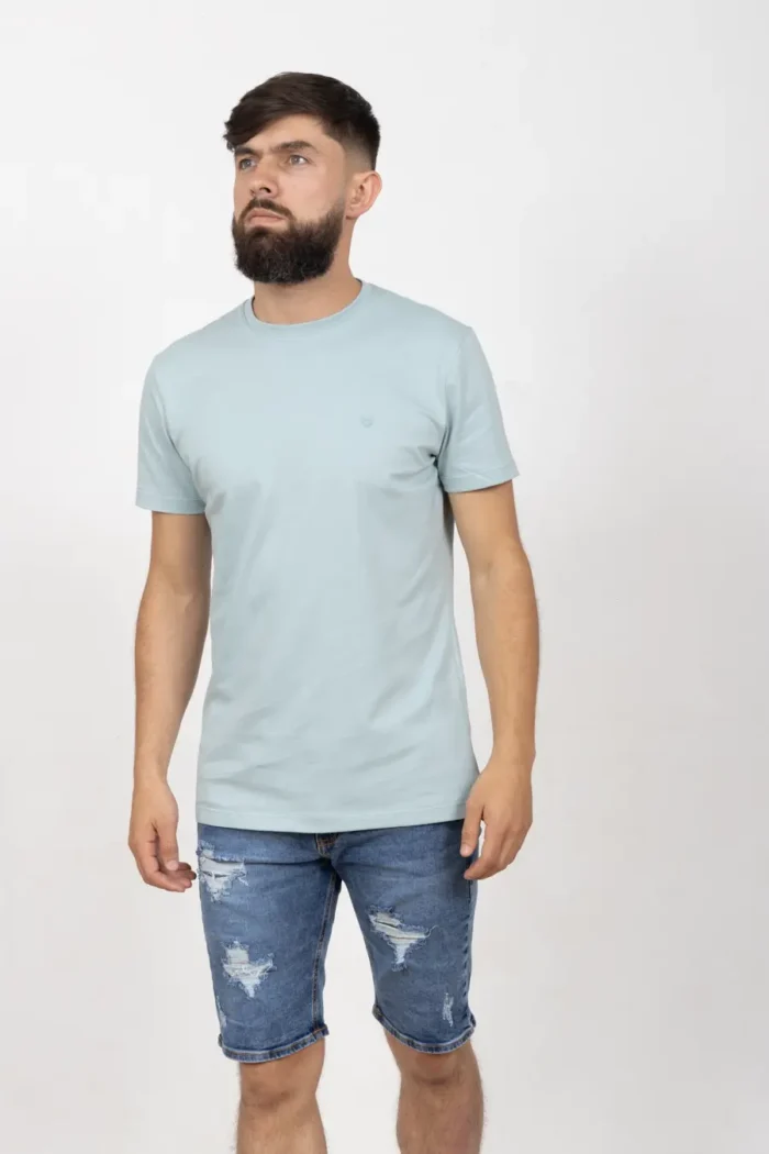 Camiseta Básica de Hombre, Slim Fit Cuello Redondo - 100% Algodón Premium Verde Agua