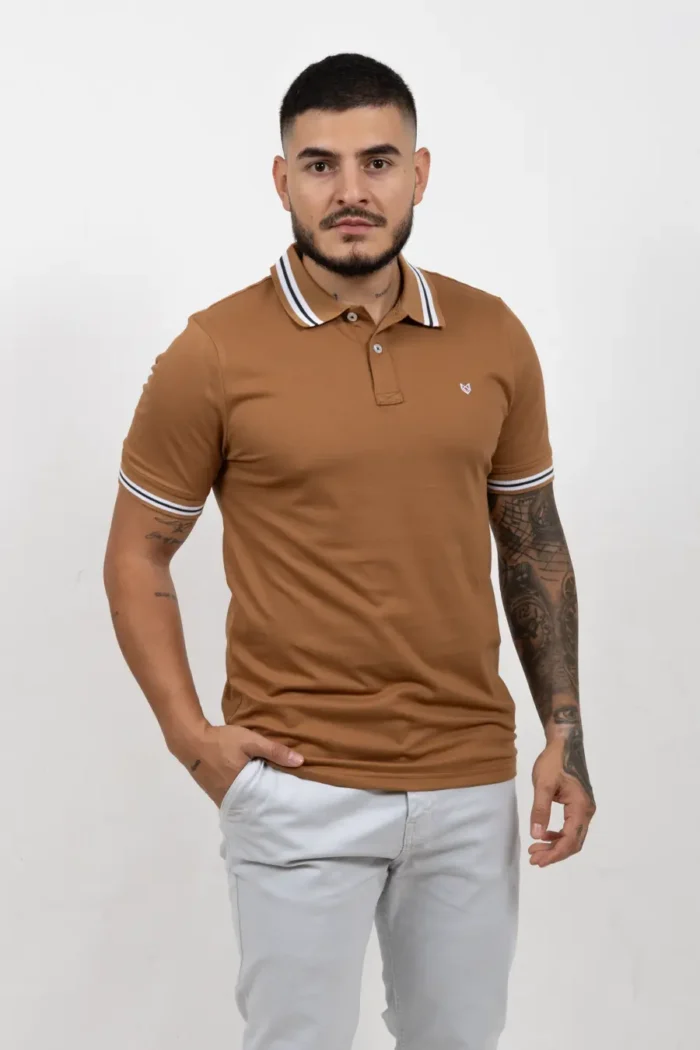 Camiseta de Hombre Tipo Polo, Classic Fit Manga Corta. Cuello Rayas. Arequipe