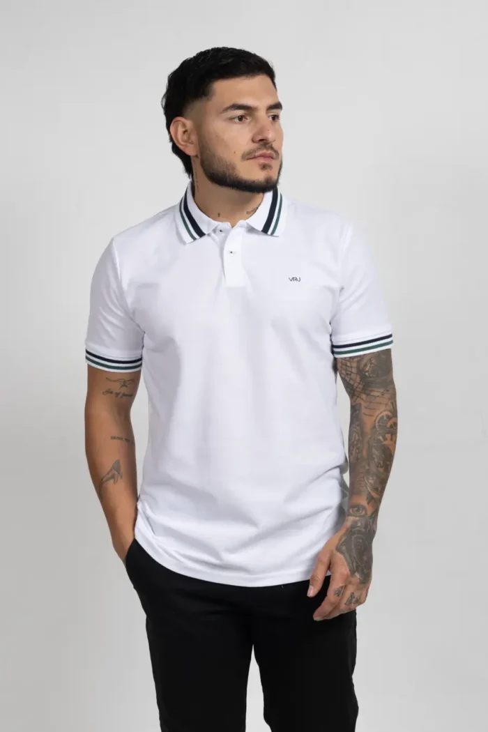 Camiseta Tipo Polo de Hombre, 65% poliéster 35% algodón. Blanco