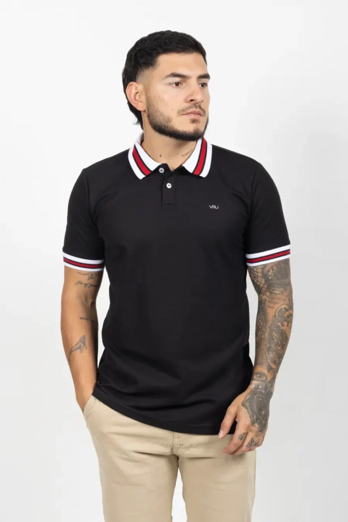 Camiseta Tipo Polo de Hombre, 65% poliéster 35% algodón. Negro