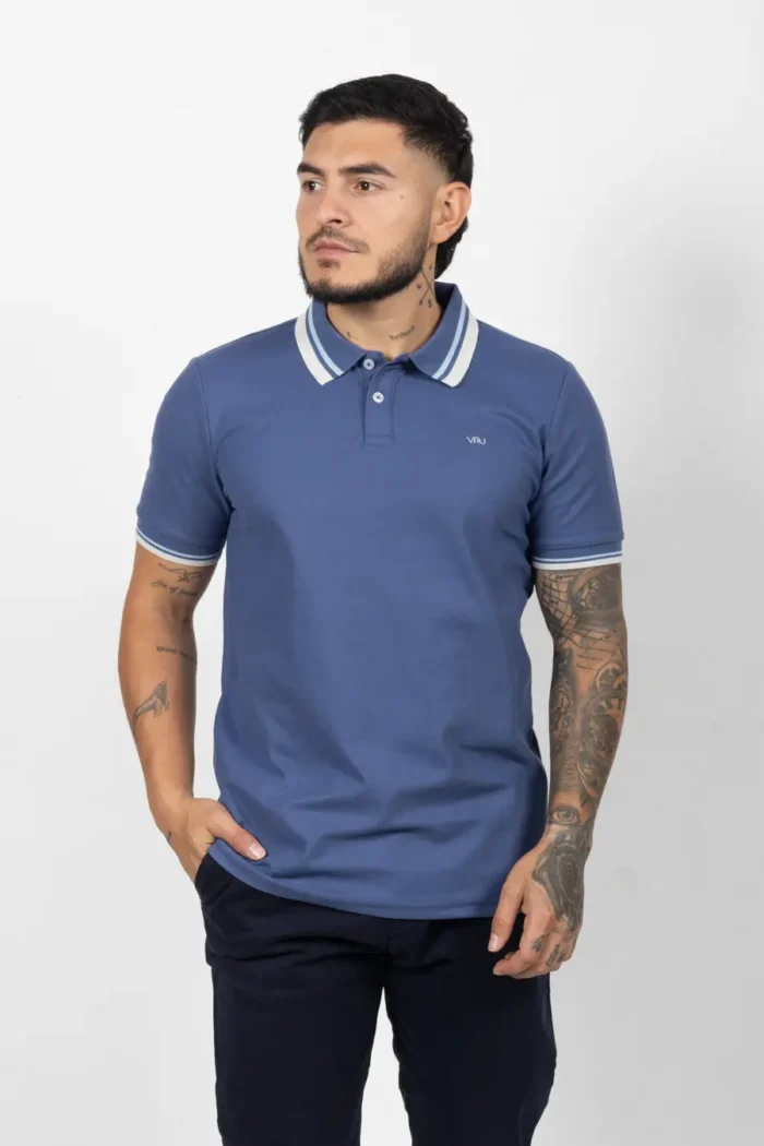 Camiseta Tipo Polo de Hombre, 65% poliéster 35% algodón. Azul Indigo