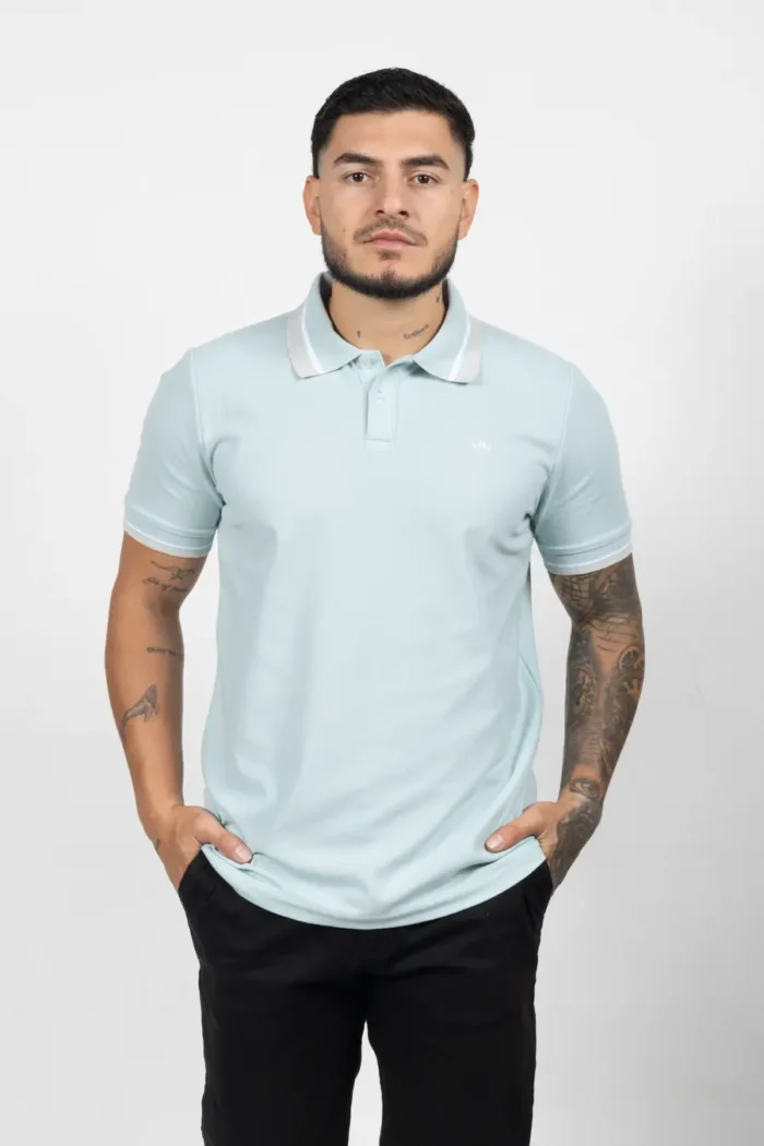 Camiseta Tipo Polo de Hombre, 65% poliéster 35% algodón. Verde Agua