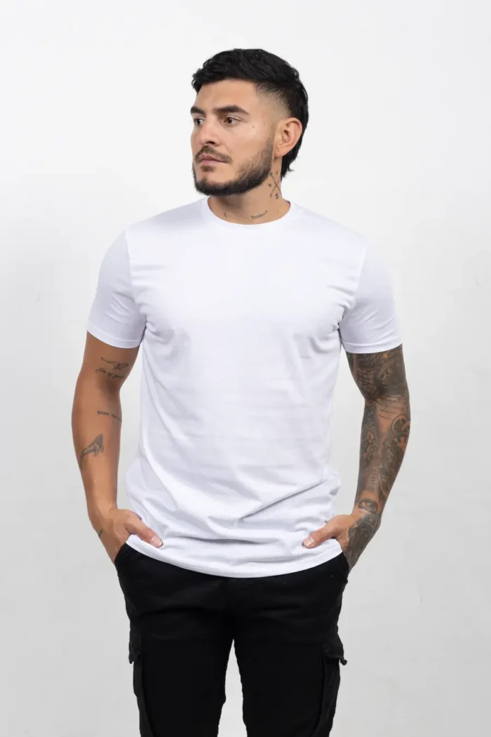 Camiseta Básica de Hombre, 100% Algodón. Blanco