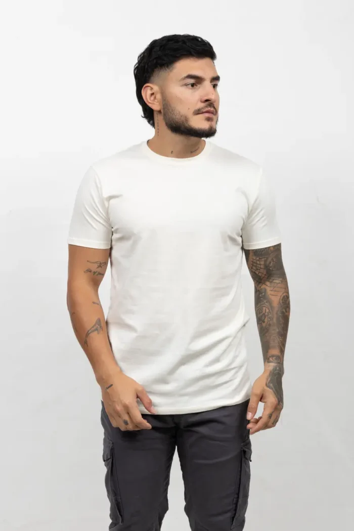 Camiseta Básica de Hombre, 100% Algodón. Beige