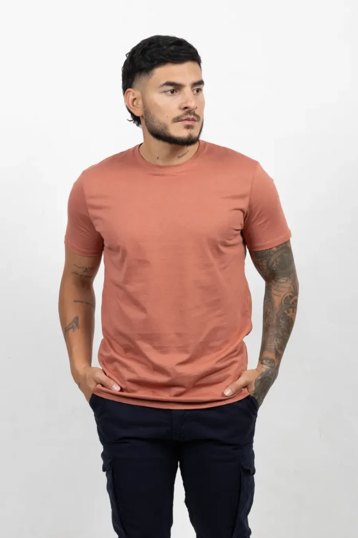 Camiseta Básica de Hombre, 100% Algodón. Marrón Claro