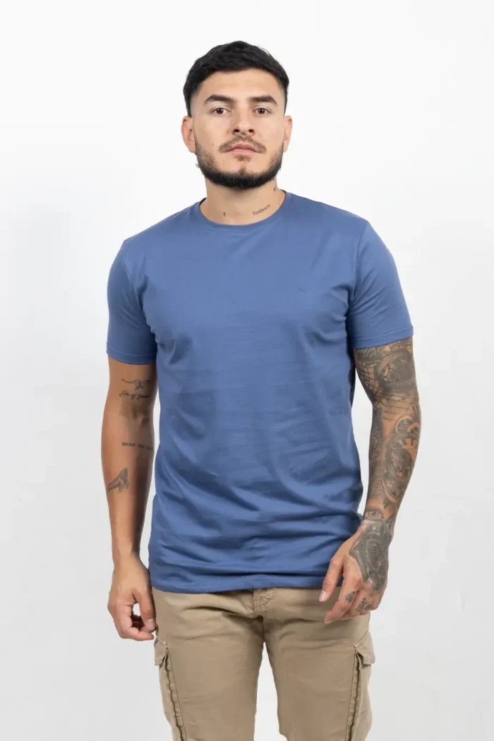 Camiseta Básica de Hombre, 100% Algodón. Azul Indigo