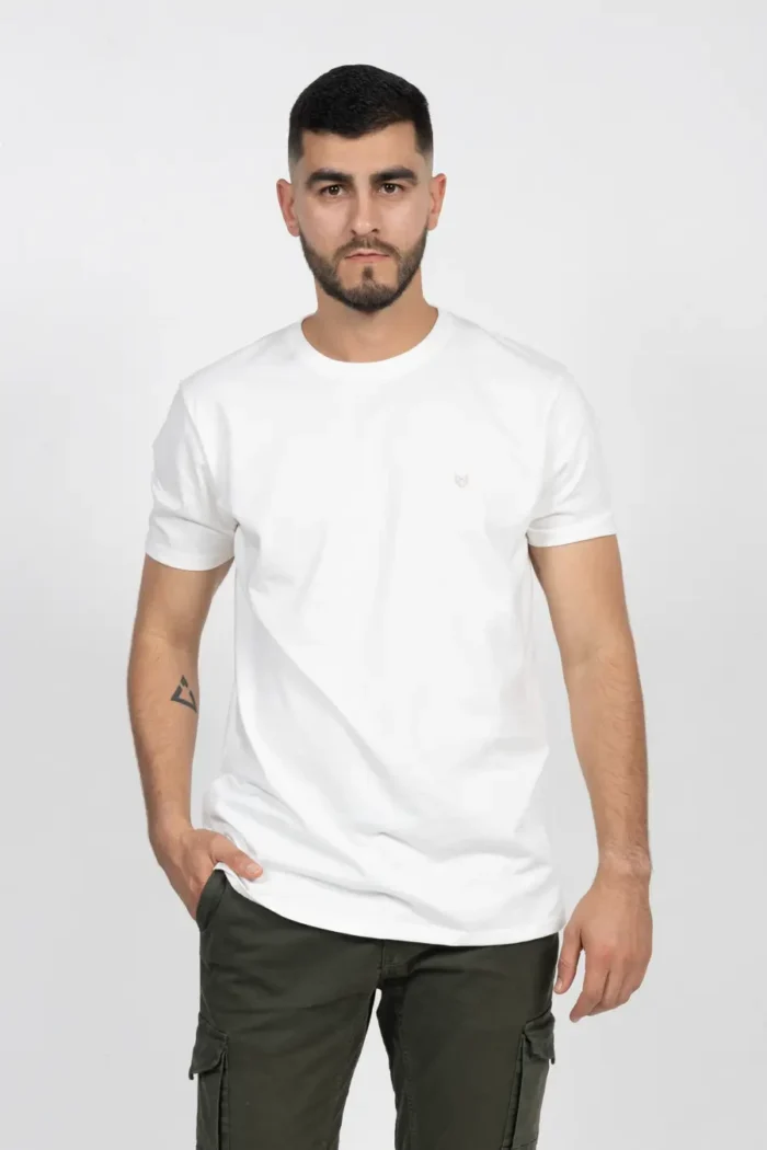 Camiseta Básica de Hombre, Slim Fit Cuello Redondo – 100% Algodón Premium. Beige