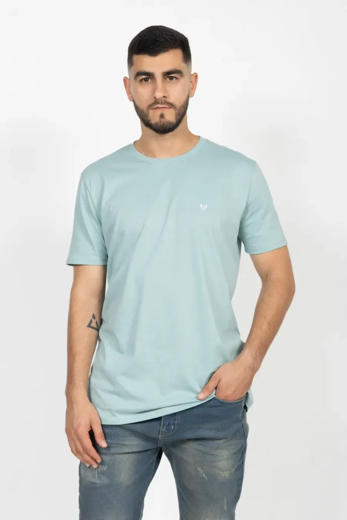 Camiseta Básica de Hombre, Slim Fit Cuello Redondo – 100% Algodón Premium. Verde Agua