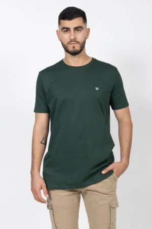 Camiseta Básica de Hombre, Slim Fit Cuello Redondo – 100% Algodón Premium. Verde Pino