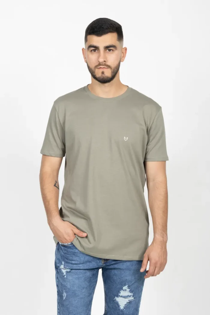 Camiseta Básica de Hombre, Slim Fit Cuello Redondo – 100% Algodón Premium. Verde Militar Claro