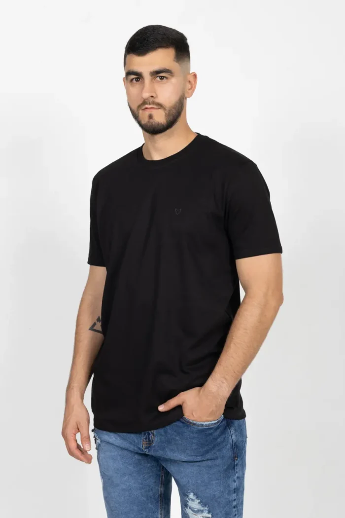 Camiseta Básica de Hombre, Slim Fit Cuello Redondo – 100% Algodón Premium. Negro