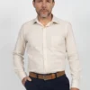 Camisa de Hombre, Classic Slim Fit Manga Larga. Beige