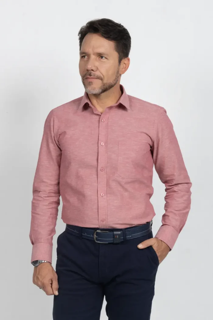 Camisa de Hombre, Classic Slim Fit Manga Larga. Rose