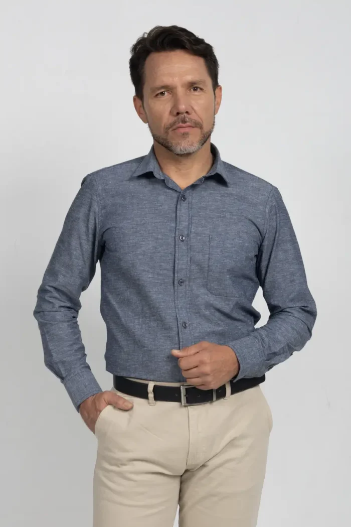 Camisa de Hombre, Classic Slim Fit Manga Larga. Gris Oscuro