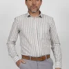 Camisa de Hombre, Classic Slim Fit Manga Larga - Rayas. Café