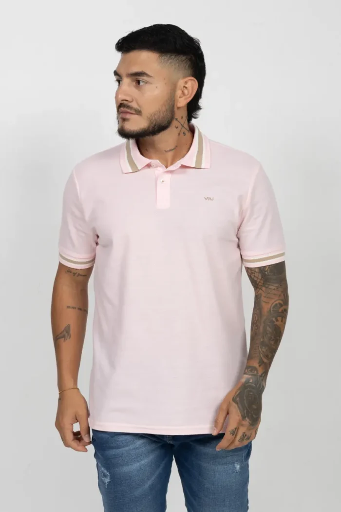 Camiseta Tipo Polo de Hombre, 65% poliéster 35% algodón. Rosado