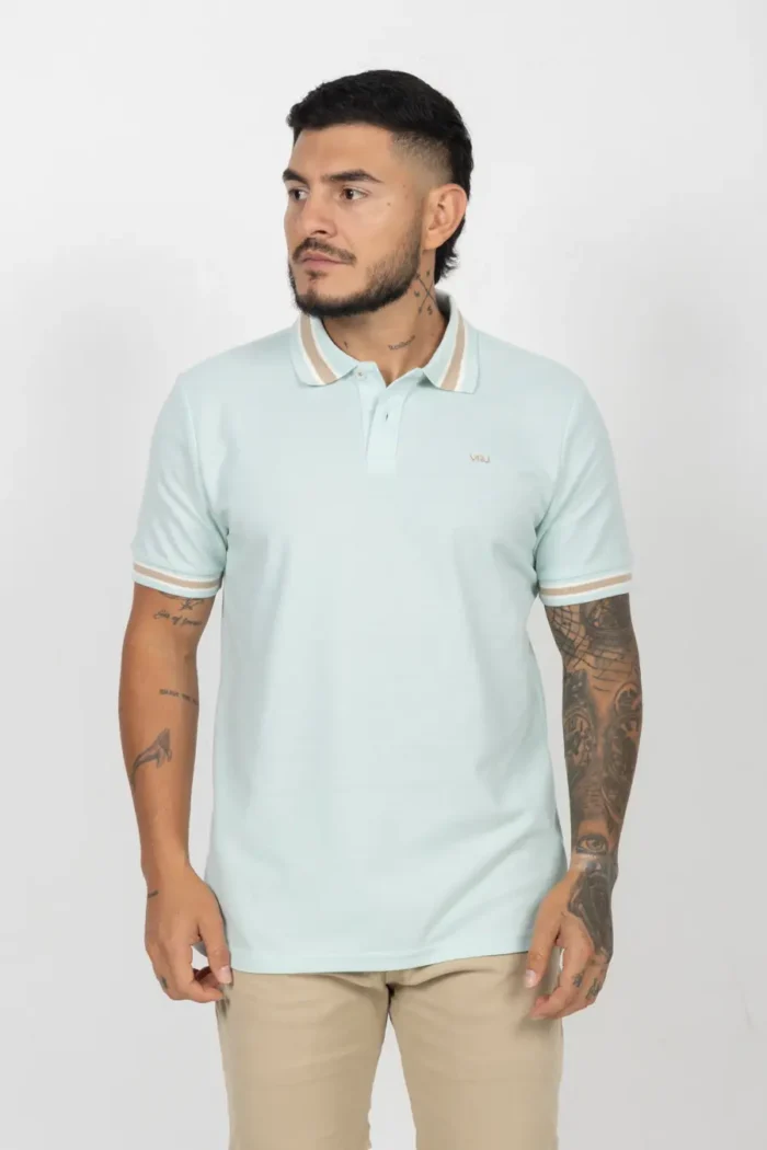 Camiseta Tipo Polo de Hombre, 65% poliéster 35% algodón. Verde Agua