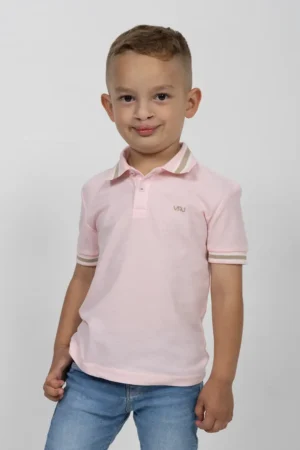 Camiseta Tipo Polo de Niño, 65% poliéster 35% algodón. Rosado