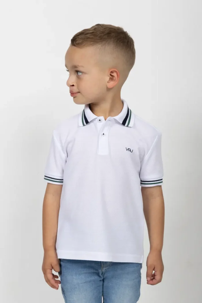 Camiseta Tipo Polo de Niño, 65% poliéster 35% algodón. Blanco