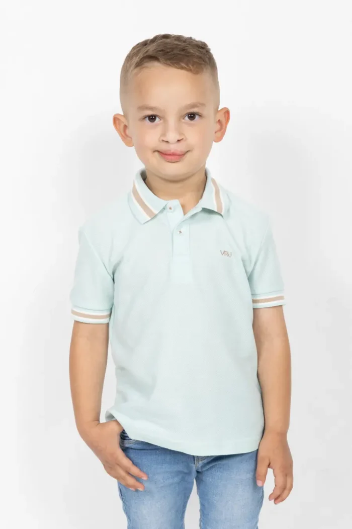 Camiseta Tipo Polo de Niño, 65% poliéster 35% algodón. Verde Agua