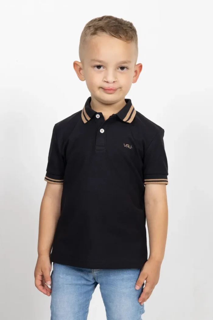 Camiseta Tipo Polo de Niño, 65% poliéster 35% algodón. Negro