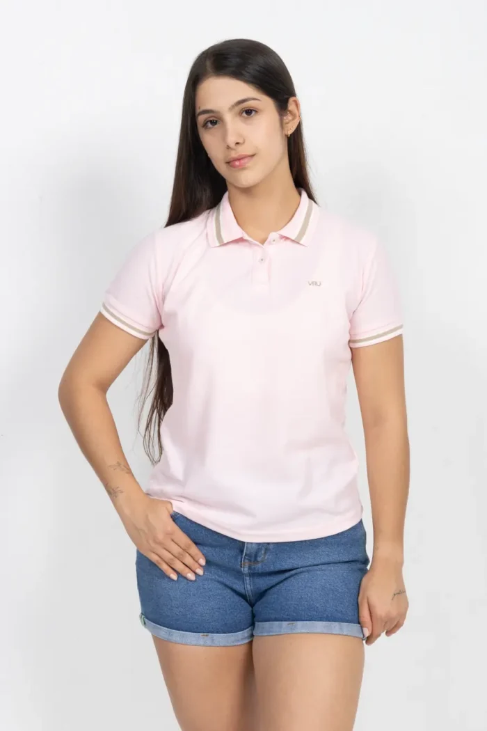 Camiseta Tipo Polo de Dama, 65% poliéster 35% algodón. Rosado