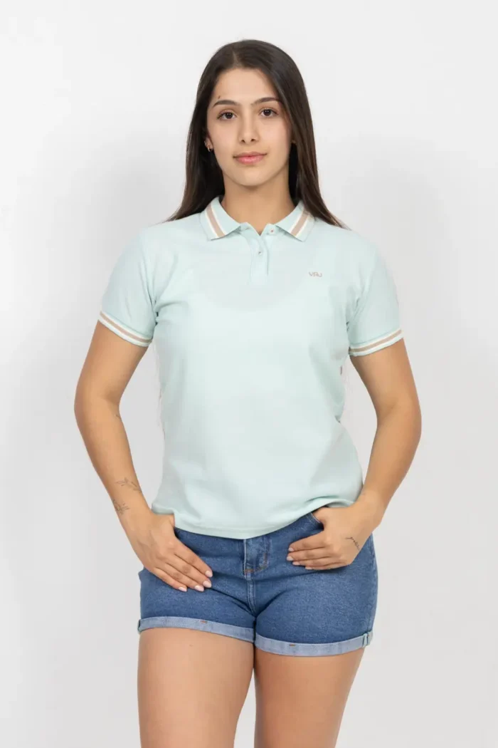 Camiseta Tipo Polo de Dama, 65% poliéster 35% algodón. Verde Agua