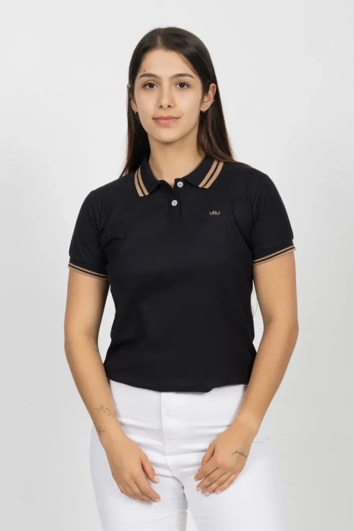 Camiseta Tipo Polo de Dama, 65% poliéster 35% algodón. Negro