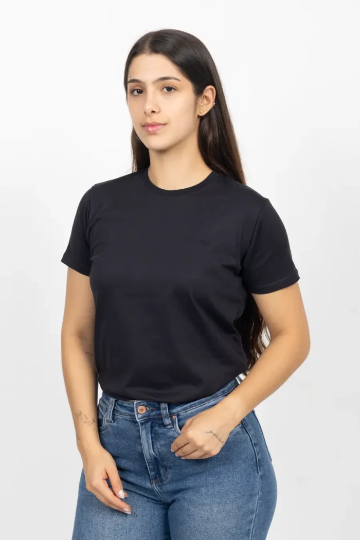 Camiseta Básica de Mujer, Slim Fit Cuello Redondo. 100% Algodón. Negro
