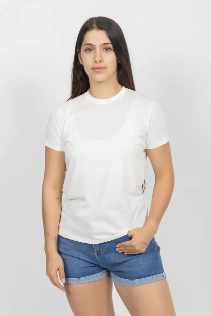 Camiseta Básica de Mujer, Slim Fit Cuello Redondo  100% Algodón. Beige