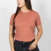 Camiseta Básica de Mujer, Slim Fit Cuello Redondo  100% Algodón. Marron Claro