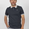 Camiseta de Hombre Tipo Polo, Classic Fit Manga Corta. Cuello Rayas. Gris Oscuro