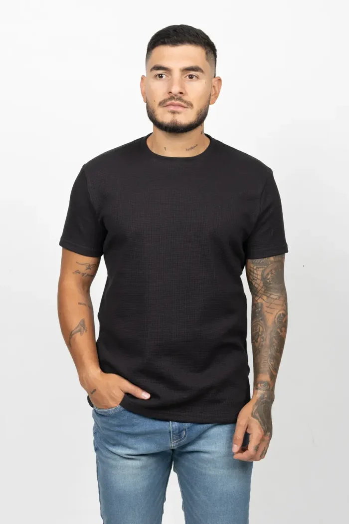 Camiseta unicolor con textura Negro
