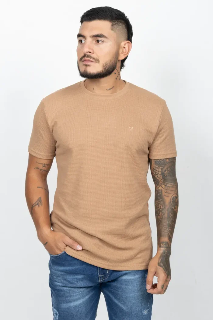 Camiseta unicolor con textura Caki