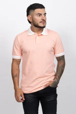 Camiseta de Hombre Tipo Polo, Classic Fit Manga Corta. Cuello Rayas. Curuba