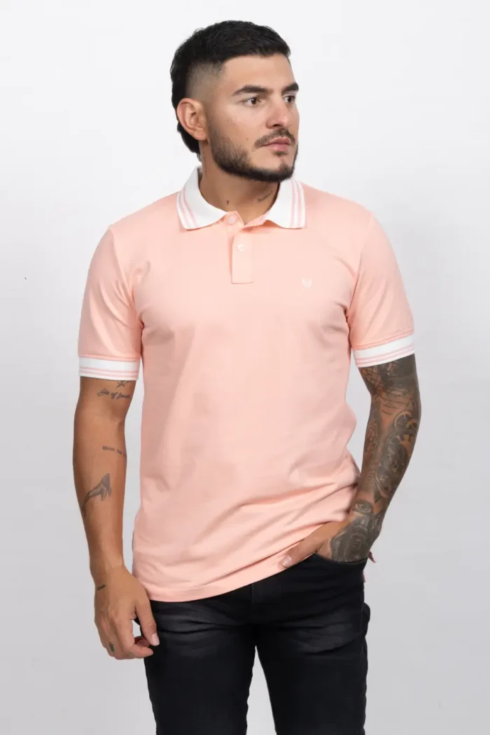 Camiseta de Hombre Tipo Polo, Classic Fit Manga Corta. Cuello Rayas. Curuba