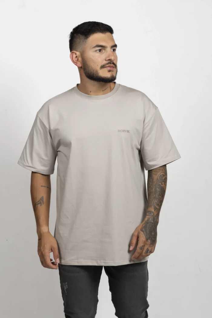 Camiseta Oversize de Hombre, Cuello Redondo - 98% Algodón 2% Spandex. Gris