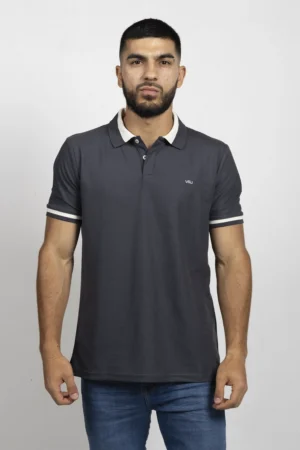 Camiseta Tipo Polo de Hombre, 65% poliéster 35% algodón. Gris Oscuro