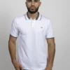 Camiseta de Hombre Tipo Polo, Classic Fit Manga Corta. Cuello Rayas. Blanco