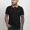 Camiseta de Hombre Tipo Polo, Classic Fit Manga Corta. Cuello Rayas. Negro