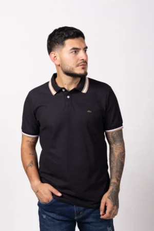 Camiseta Tipo Polo de Hombre, 65% poliéster 35% algodón. Negro