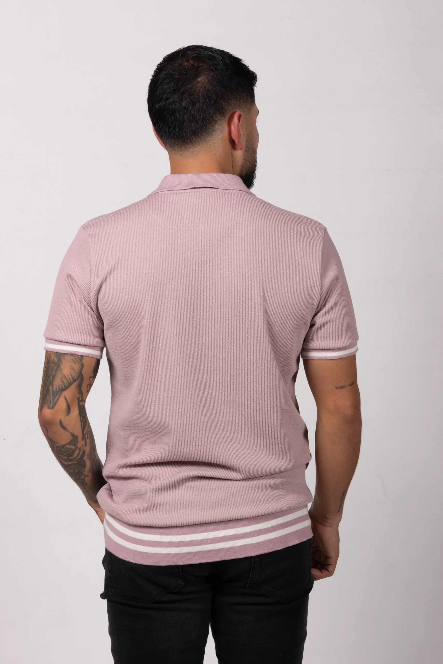 Polo regular fit tela con textura y fajón. Palo Rosa - Image 3