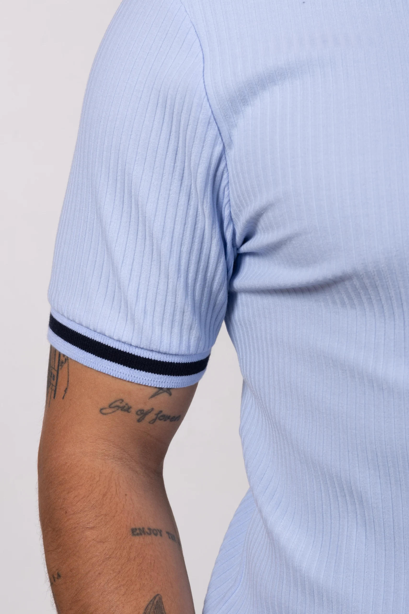 Polo regular fit tela con textura y fajón. Azul Baby - Image 5