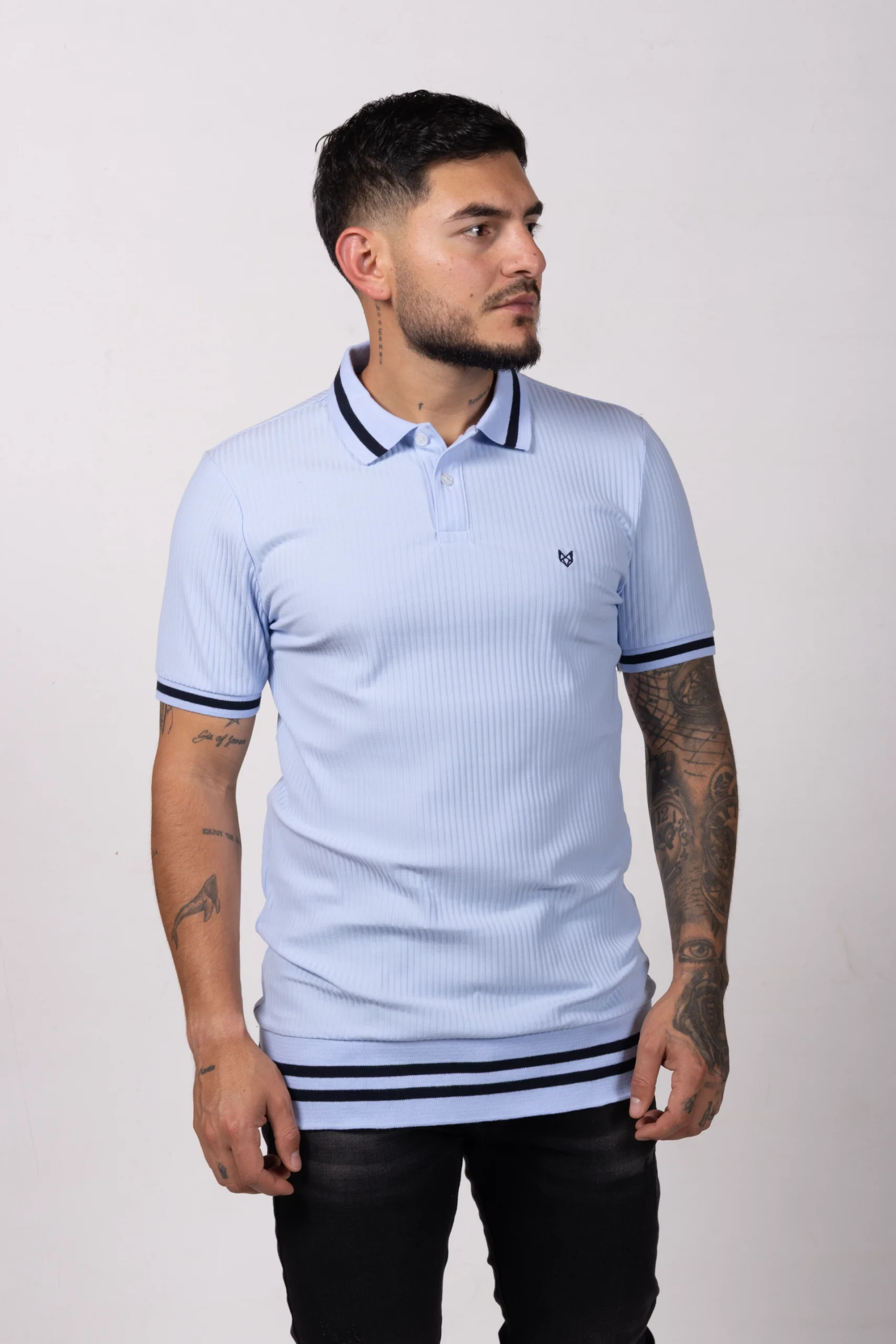 Polo regular fit tela con textura y fajón. Azul Baby