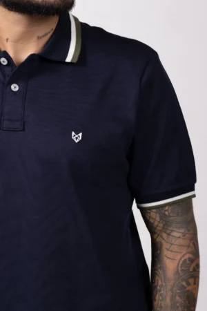 Alternative view of Camiseta de Hombre Tipo Polo, Classic Fit Manga Corta. Cuello Rayas. Azul Oscuro