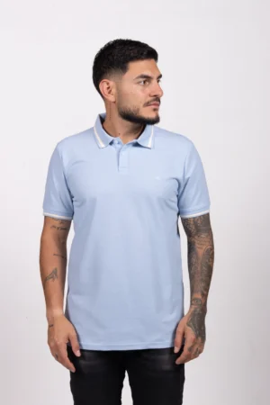 Camiseta Tipo Polo de Hombre, 65% poliéster 35% algodón. Azul Claro